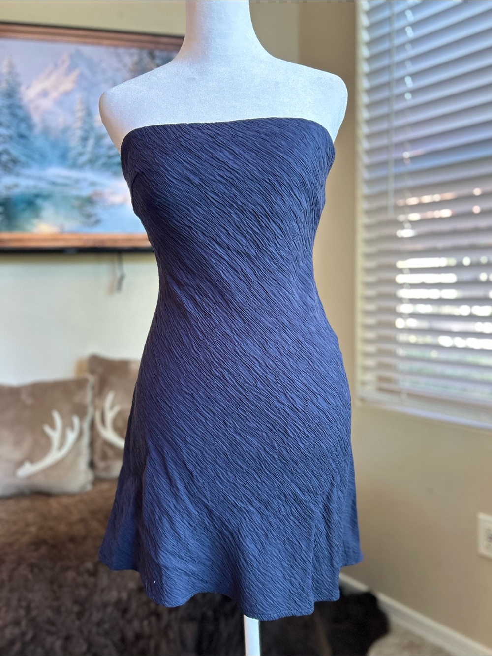 Hello Molly Strapless Navy Textured Mini Dress